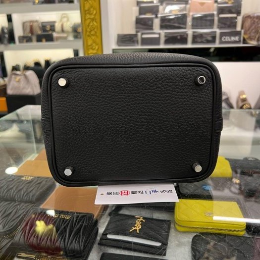 東區正精品㊣ HERMES PICOTIN 18 愛馬仕黑色銀釦水桶袋包鎖頭包手提包 W刻 RZ6308-8