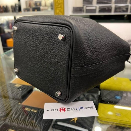 東區正精品㊣ HERMES PICOTIN 18 愛馬仕黑色銀釦水桶袋包鎖頭包手提包 W刻 RZ6308-9