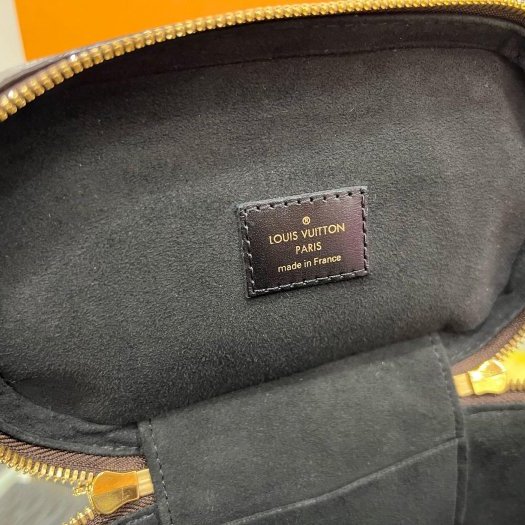 東區正精品㊣LOUIS VUITTON LV VANITY M45165字紋雙色拉鍊皮穿鍊金鍊化妝箱包兩用包斜背包 RZ6309-11