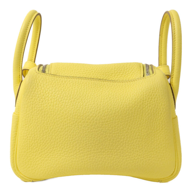 HERMES Clemence皮革Mini Lindy銀扣手挽肩背兩用袋Lime-1