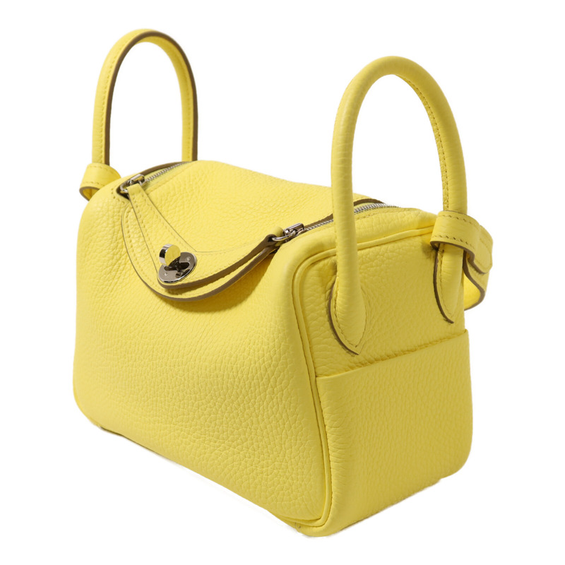 HERMES Clemence皮革Mini Lindy銀扣手挽肩背兩用袋Lime-2