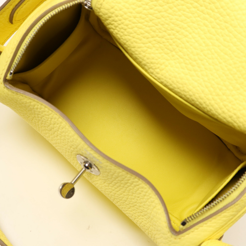 HERMES Clemence皮革Mini Lindy銀扣手挽肩背兩用袋Lime-4