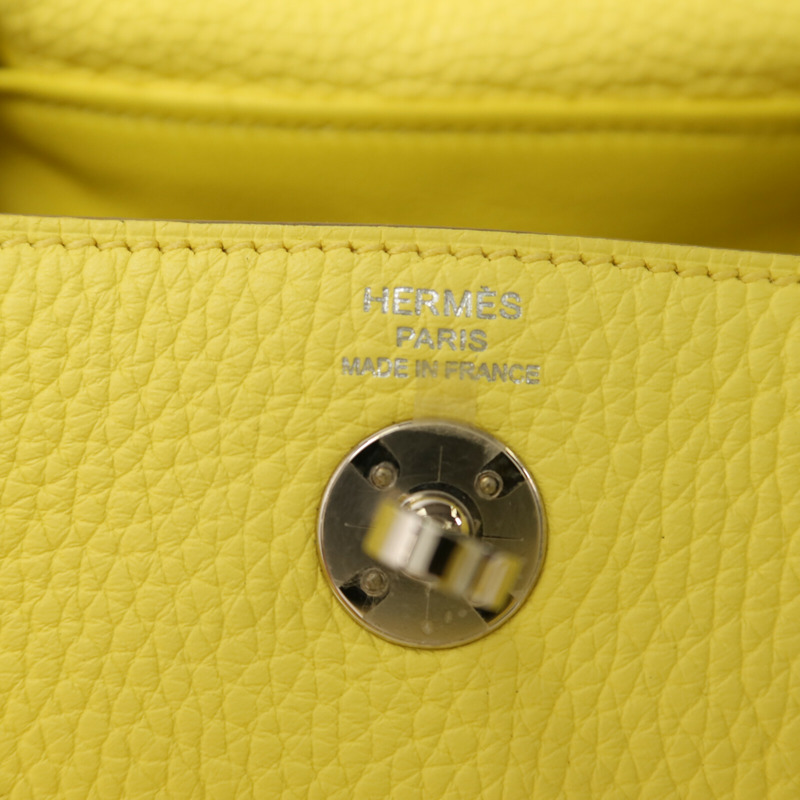 HERMES Clemence皮革Mini Lindy銀扣手挽肩背兩用袋Lime-5