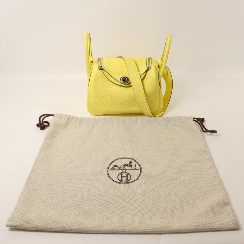HERMES Clemence皮革Mini Lindy銀扣手挽肩背兩用袋Lime-8