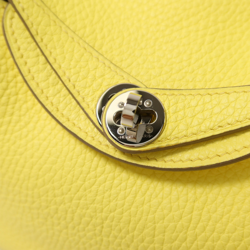 HERMES Clemence皮革Mini Lindy銀扣手挽肩背兩用袋Lime-9