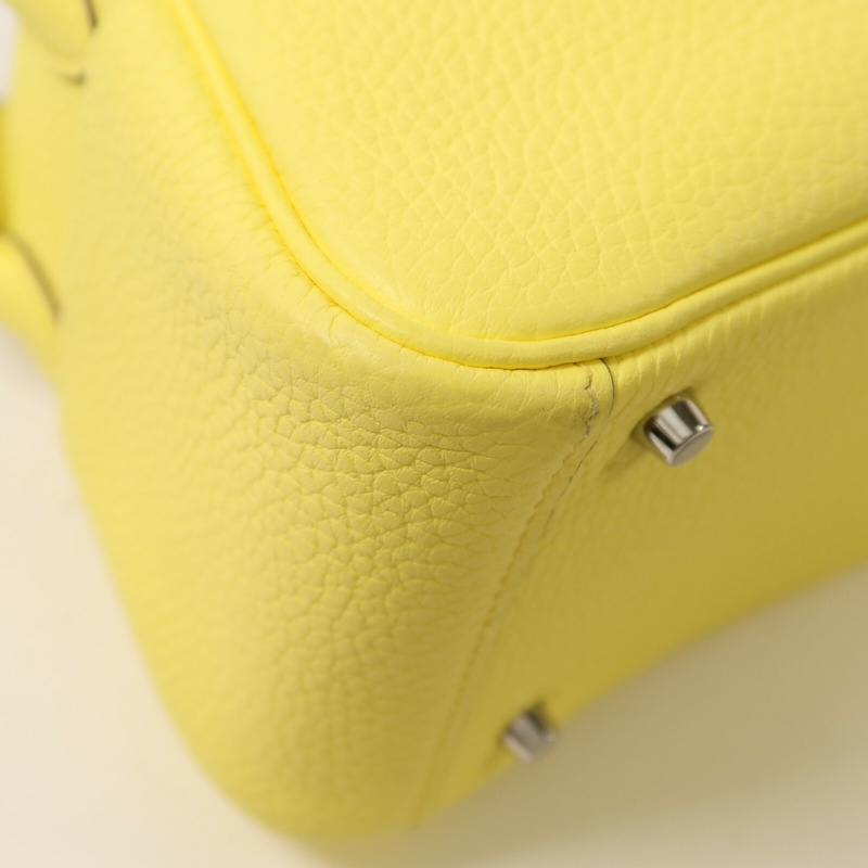 HERMES Clemence皮革Mini Lindy銀扣手挽肩背兩用袋Lime-10