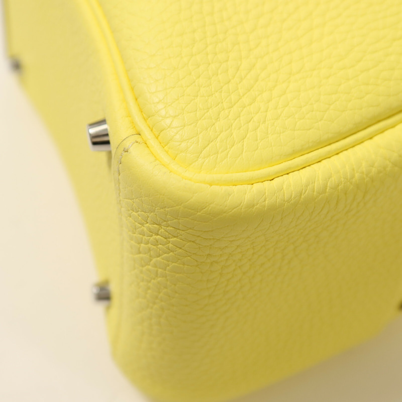HERMES Clemence皮革Mini Lindy銀扣手挽肩背兩用袋Lime-11