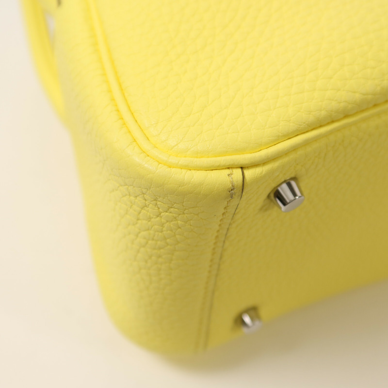 HERMES Clemence皮革Mini Lindy銀扣手挽肩背兩用袋Lime-12