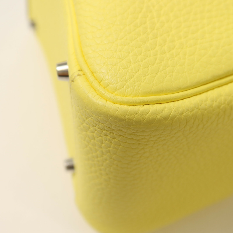 HERMES Clemence皮革Mini Lindy銀扣手挽肩背兩用袋Lime-13
