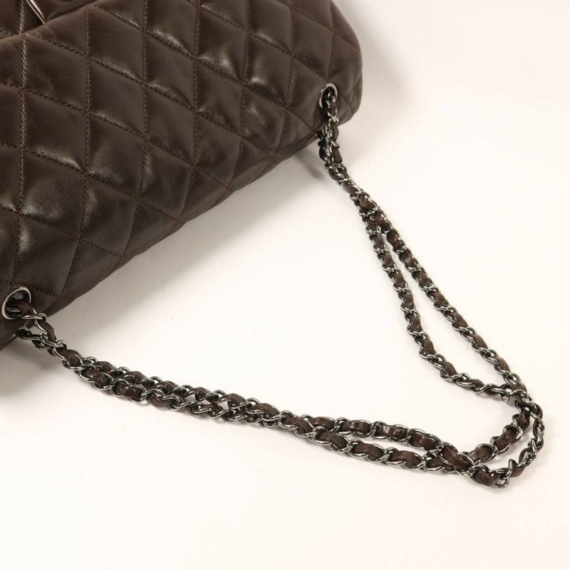CHANEL 羊皮皮革Chain Shoulder銀扣鏈帶肩背袋-7