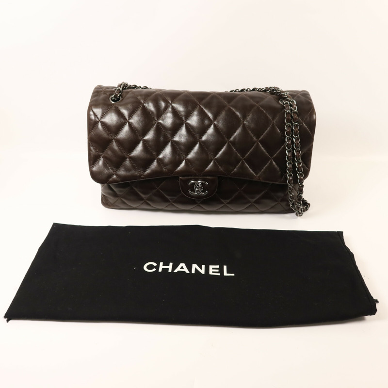 CHANEL 羊皮皮革Chain Shoulder銀扣鏈帶肩背袋-8