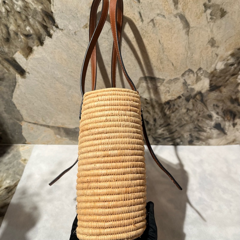 Loewe棕色邊方型竹編包-1