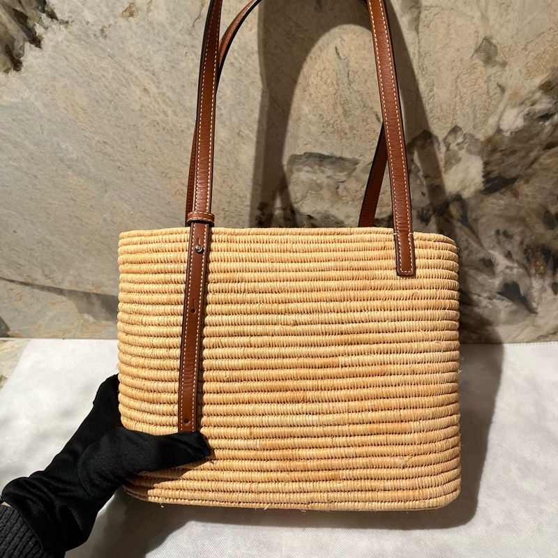 Loewe棕色邊方型竹編包-2