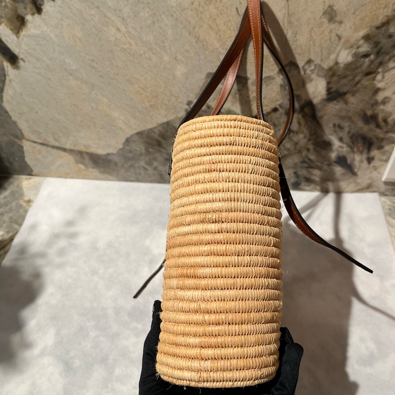 Loewe棕色邊方型竹編包-3
