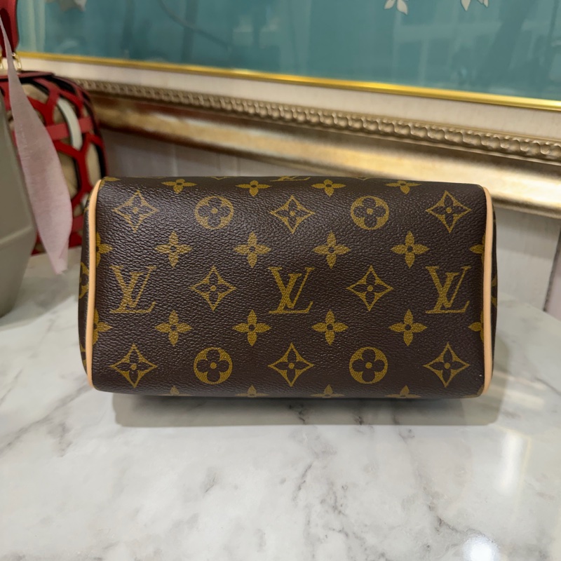 LV 原花SpeedyBandouliere20金釦手提肩斜背波士頓包M46222-4