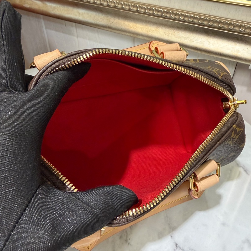 LV 原花SpeedyBandouliere20金釦手提肩斜背波士頓包M46222-5