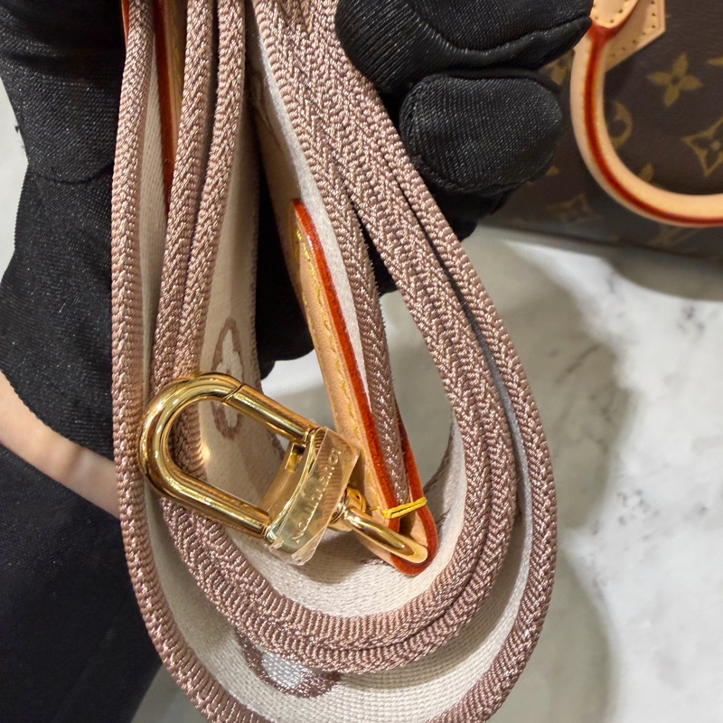 LV 原花SpeedyBandouliere20金釦手提肩斜背波士頓包M46222-7