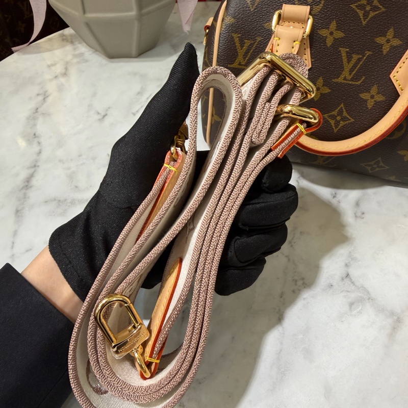 LV 原花SpeedyBandouliere20金釦手提肩斜背波士頓包M46222-9