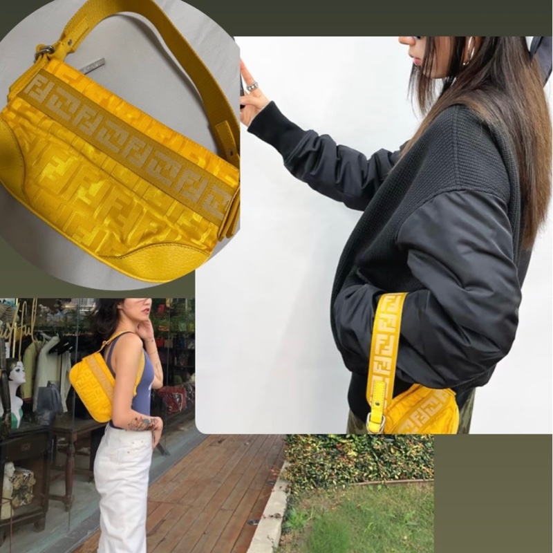 瑞奇二手精品 Fendi 黃色滿版 肩背包 晚宴包-0