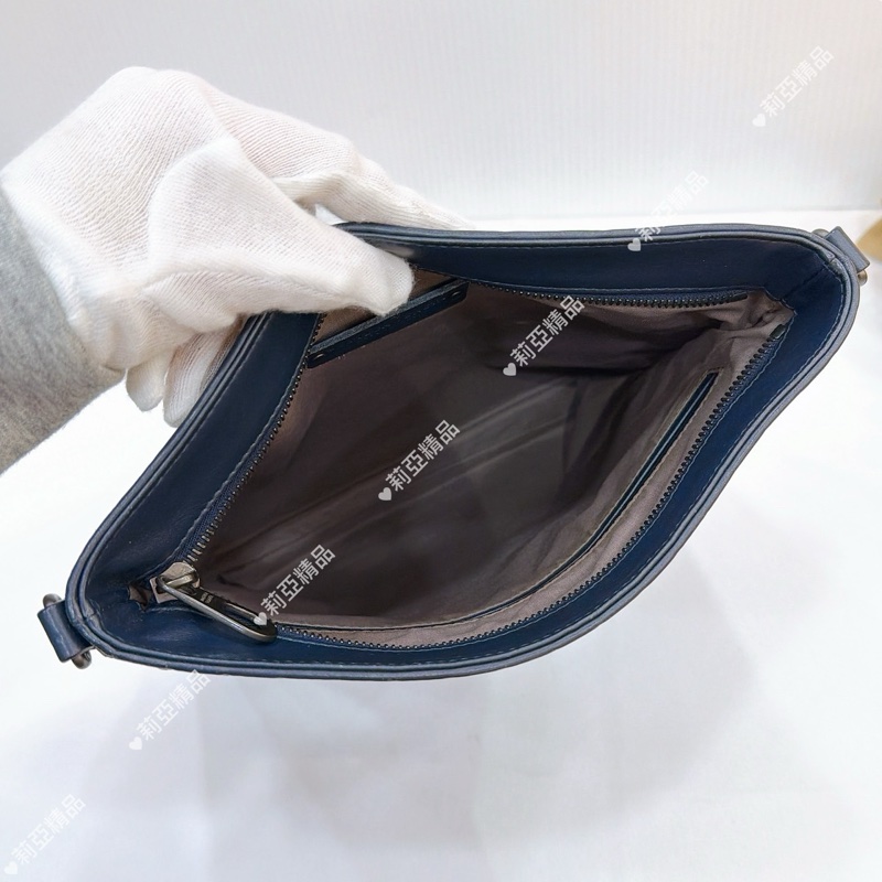 莉亞精品♡ BV 小編織深藍拉鍊斜背包 二手-9