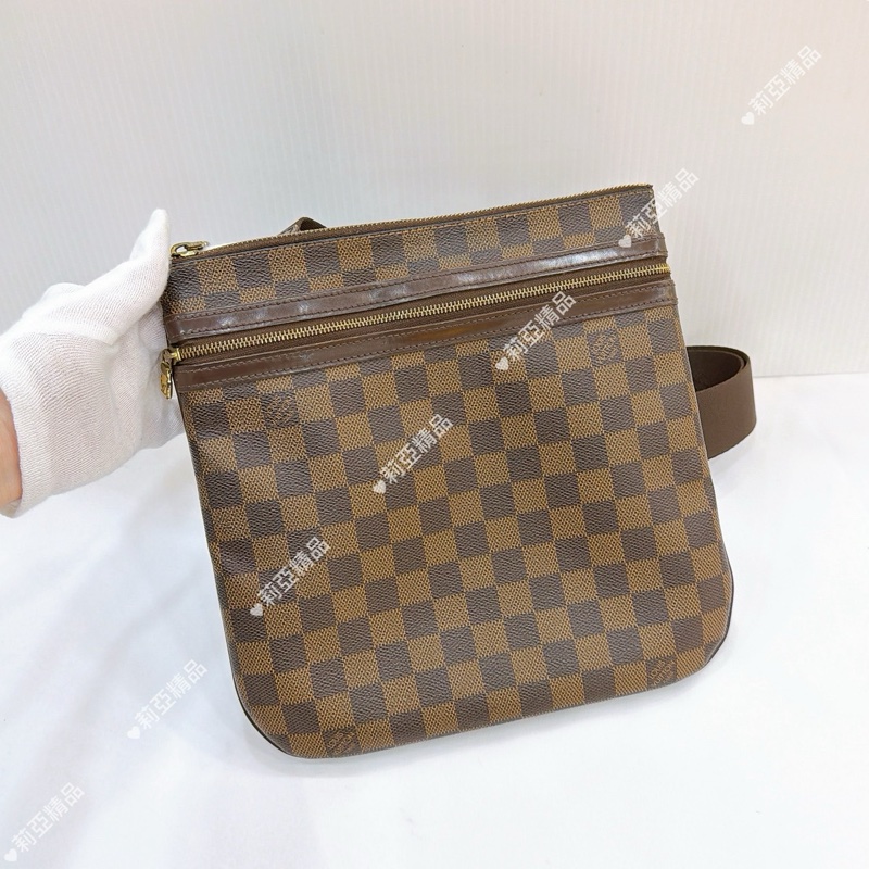 莉亞精品♡ LV N51111 棋盤格拉鍊斜背包 二手-2