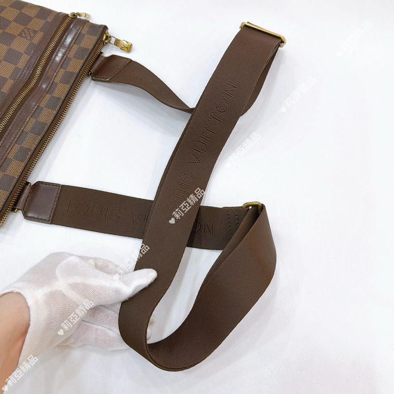 莉亞精品♡ LV N51111 棋盤格拉鍊斜背包 二手-8