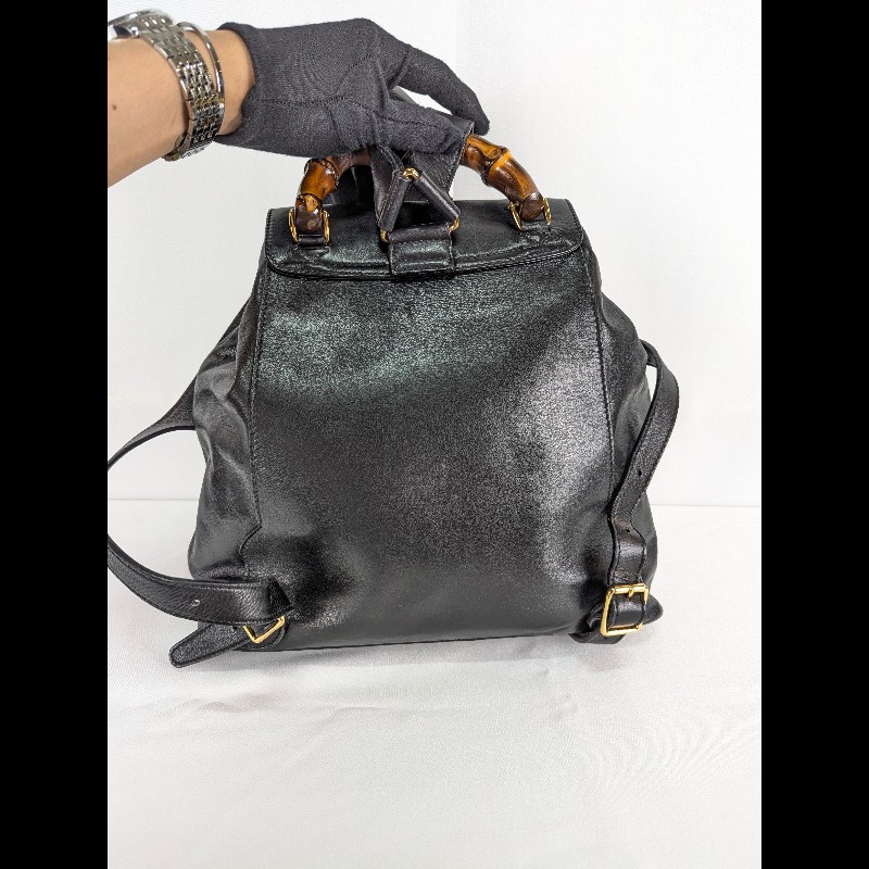 莉亞精品♡Gucci 竹節全皮後背包 二手美品-2