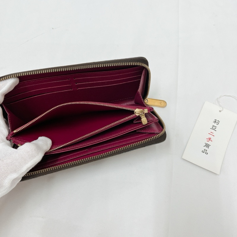 莉亞精品♡ LV M41895 ㄇ拉老花長夾 紫紅 二手-12