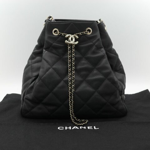 （超級新♥️閒置品）Chanel 香奈兒 黑色 菱格紋 山羊皮 皮穿練 鏈條 束口包 水桶包 斜挎包 AS1699