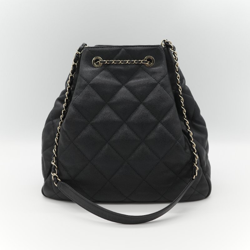 (超級新♥️閒置品)Chanel 香奈兒 黑色 菱格紋 山羊皮 皮穿練 鏈條 束口包 水桶包 斜挎包 AS1699-6