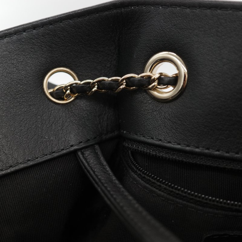 (超級新♥️閒置品)Chanel 香奈兒 黑色 菱格紋 山羊皮 皮穿練 鏈條 束口包 水桶包 斜挎包 AS1699-14