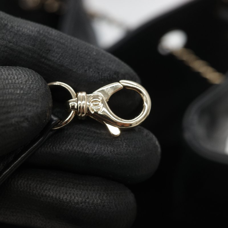 (超級新♥️閒置品)Chanel 香奈兒 黑色 菱格紋 山羊皮 皮穿練 鏈條 束口包 水桶包 斜挎包 AS1699-16