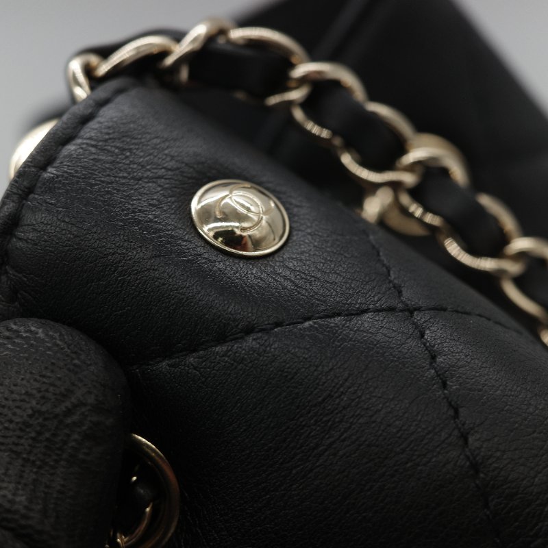 (超級新♥️閒置品)Chanel 香奈兒 黑色 菱格紋 山羊皮 皮穿練 鏈條 束口包 水桶包 斜挎包 AS1699-21