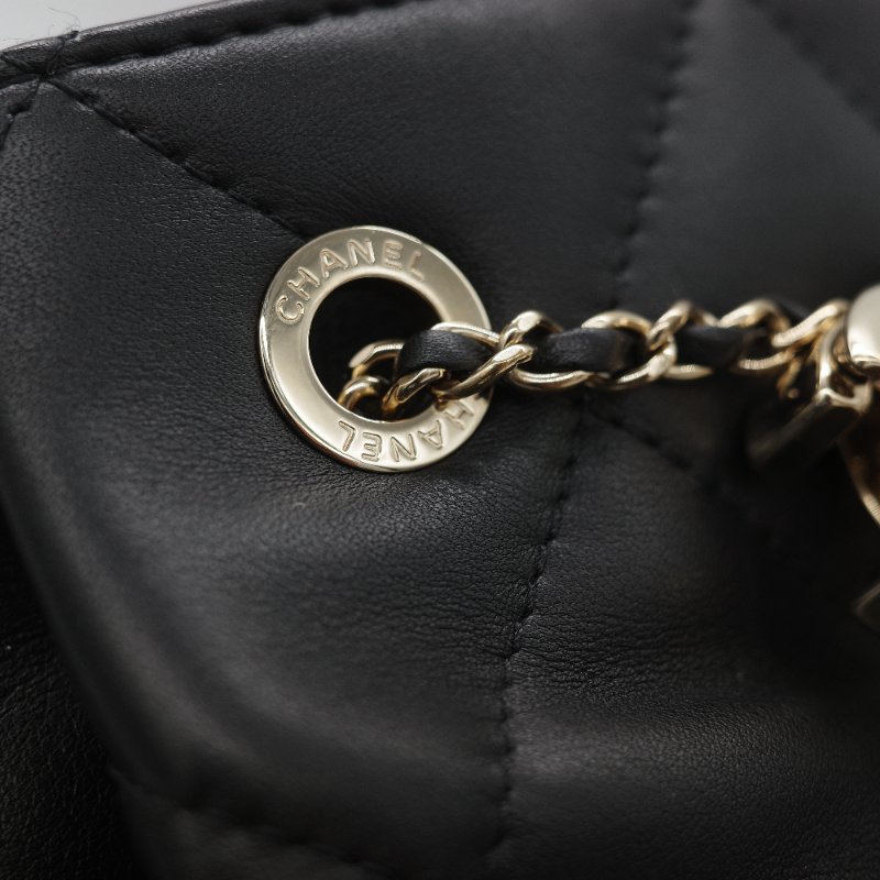 (超級新♥️閒置品)Chanel 香奈兒 黑色 菱格紋 山羊皮 皮穿練 鏈條 束口包 水桶包 斜挎包 AS1699-30