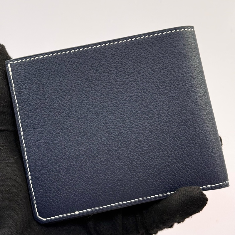 HERMES 愛馬仕 霧霾藍牛皮 PORTEFEUILLE H SELLIER COMPACT短夾  K刻-1