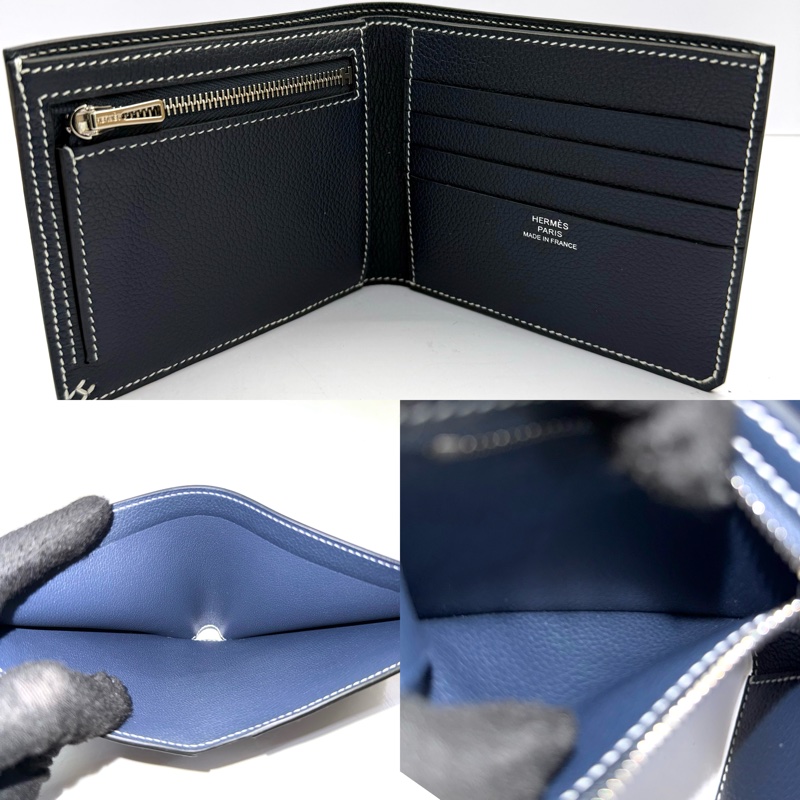 HERMES 愛馬仕 霧霾藍牛皮 PORTEFEUILLE H SELLIER COMPACT短夾  K刻-5