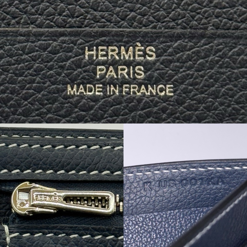 HERMES 愛馬仕 霧霾藍牛皮 PORTEFEUILLE H SELLIER COMPACT短夾  K刻-6