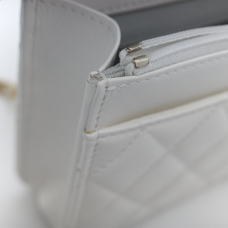 (春夏必備♥️)Chanel 香奈兒 白色菱格紋 牛皮 Handle 鏤空手柄 彩色皮穿鏈 WOC 鏈條錢包 斜挎包 手拿包 (卡位+手機位)-16