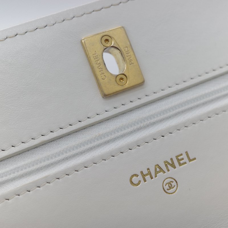 (春夏必備♥️)Chanel 香奈兒 白色菱格紋 牛皮 Handle 鏤空手柄 彩色皮穿鏈 WOC 鏈條錢包 斜挎包 手拿包 (卡位+手機位)-24