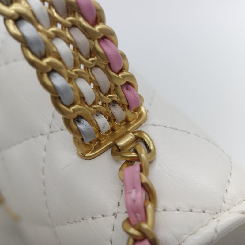 (春夏必備♥️)Chanel 香奈兒 白色菱格紋 牛皮 Handle 鏤空手柄 彩色皮穿鏈 WOC 鏈條錢包 斜挎包 手拿包 (卡位+手機位)-28