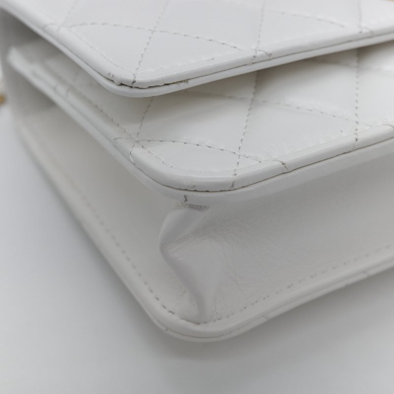 (春夏必備♥️)Chanel 香奈兒 白色菱格紋 牛皮 Handle 鏤空手柄 彩色皮穿鏈 WOC 鏈條錢包 斜挎包 手拿包 (卡位+手機位)-38