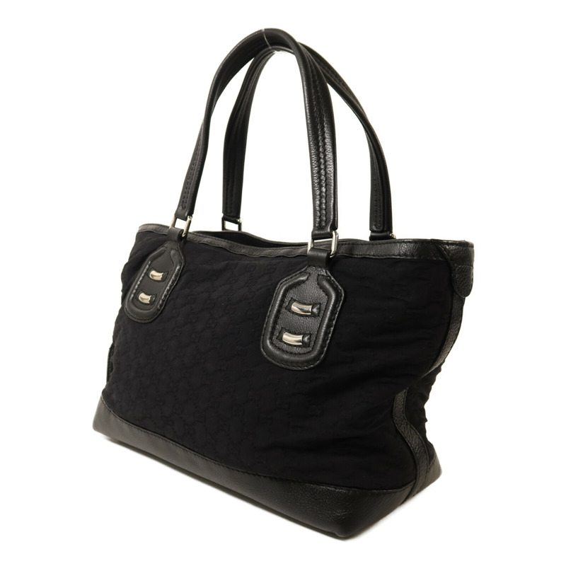 GUCCI 尼龍/牛皮皮革Tote Bag銀扣手挽袋-2