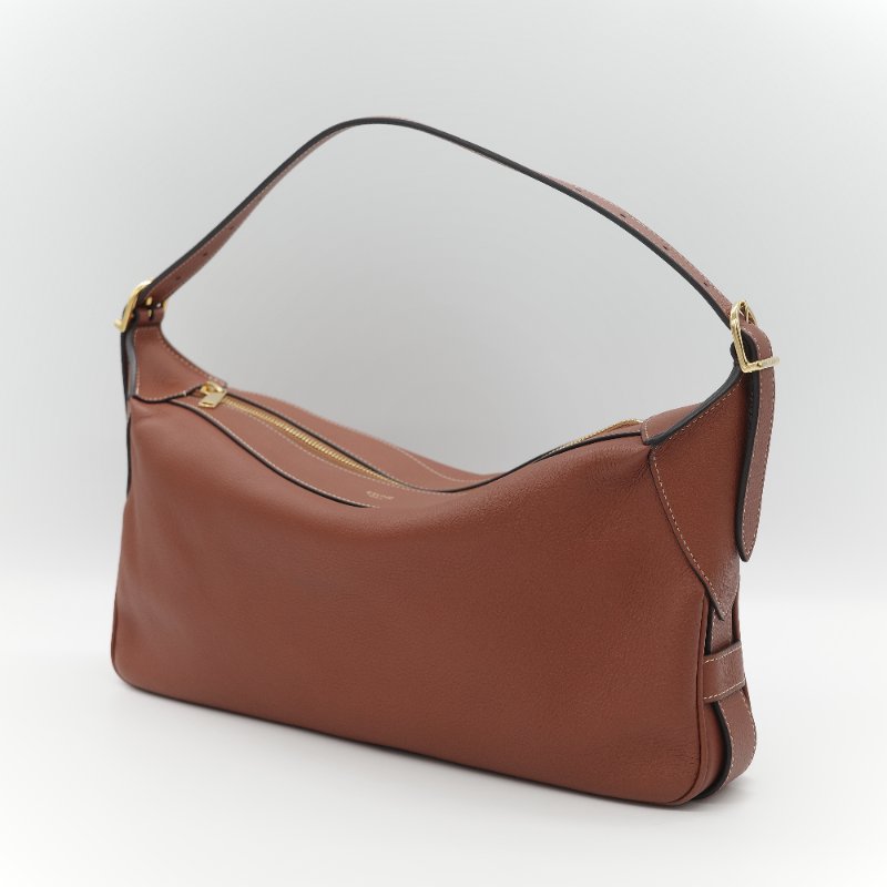Celine 思琳 Romy 中型 焦糖色 棕色 Hobo 牛皮 單肩包 腋下包-2
