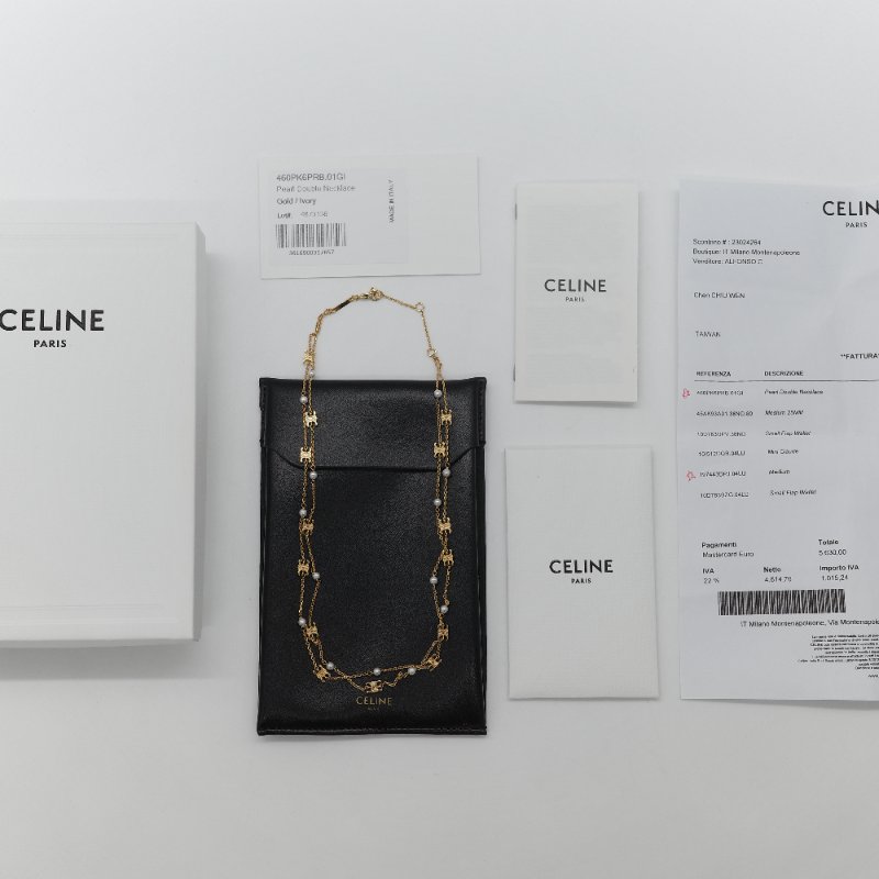 (大全配♥️超級新)Celine 思琳 凱旋門 珍珠 金色銅金 雙層鏈條 項鏈-7