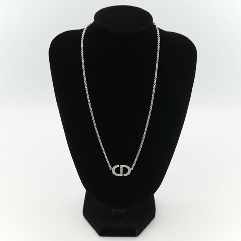Dior 迪奧 Petit 經典Logo 銀色鏈條 白色水鑽 項鍊