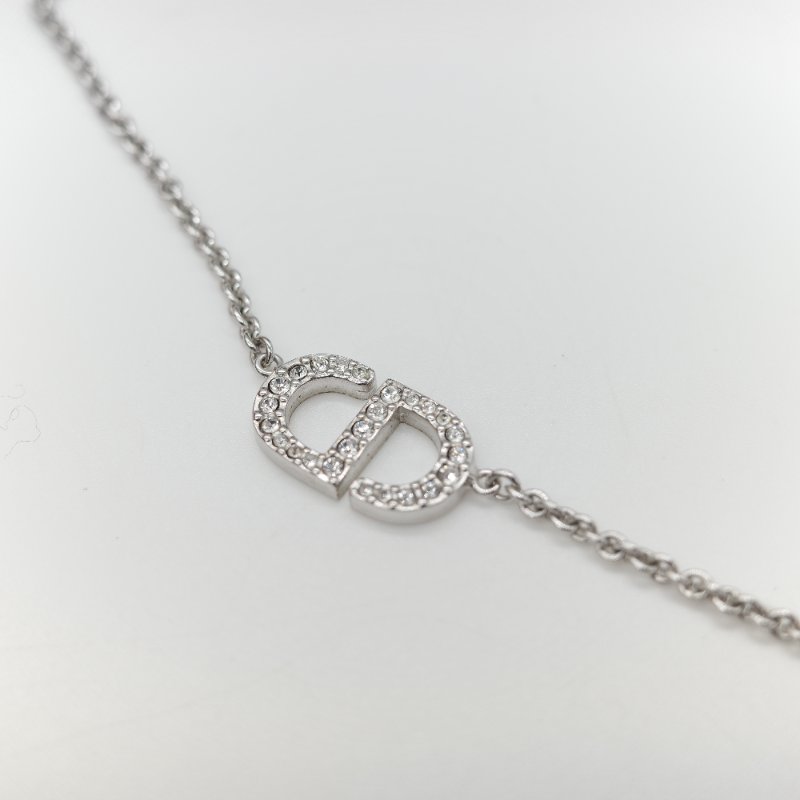 Dior 迪奧 Petit 經典Logo 銀色鏈條 白色水鑽 項鍊-3