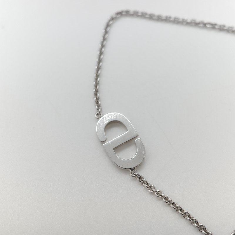 Dior 迪奧 Petit 經典Logo 銀色鏈條 白色水鑽 項鍊-4