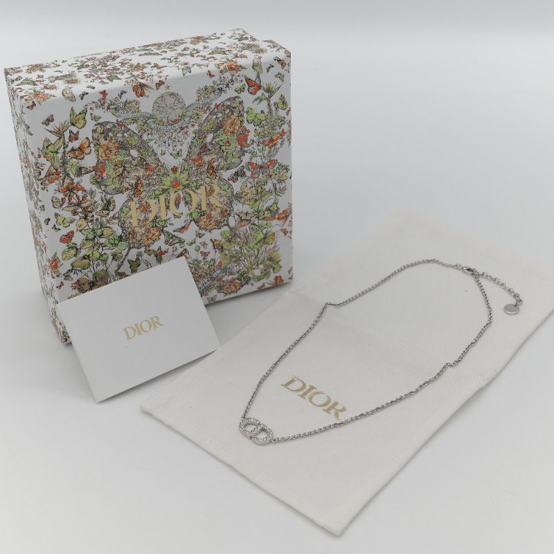 Dior 迪奧 Petit 經典Logo 銀色鏈條 白色水鑽 項鍊-6