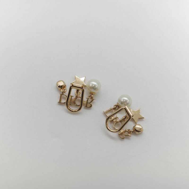 Dior 迪奧 Dio(r)evolution 金屬鑲嵌 白色珍珠 水鑽夾式 耳環-1