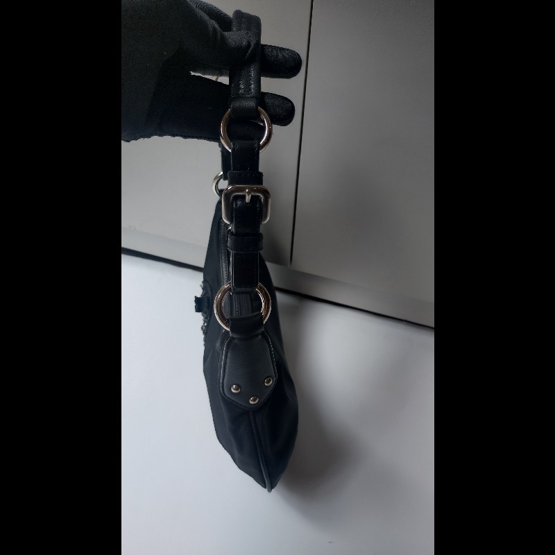 Prada 黑帆布水鑽愛心腋下包-8